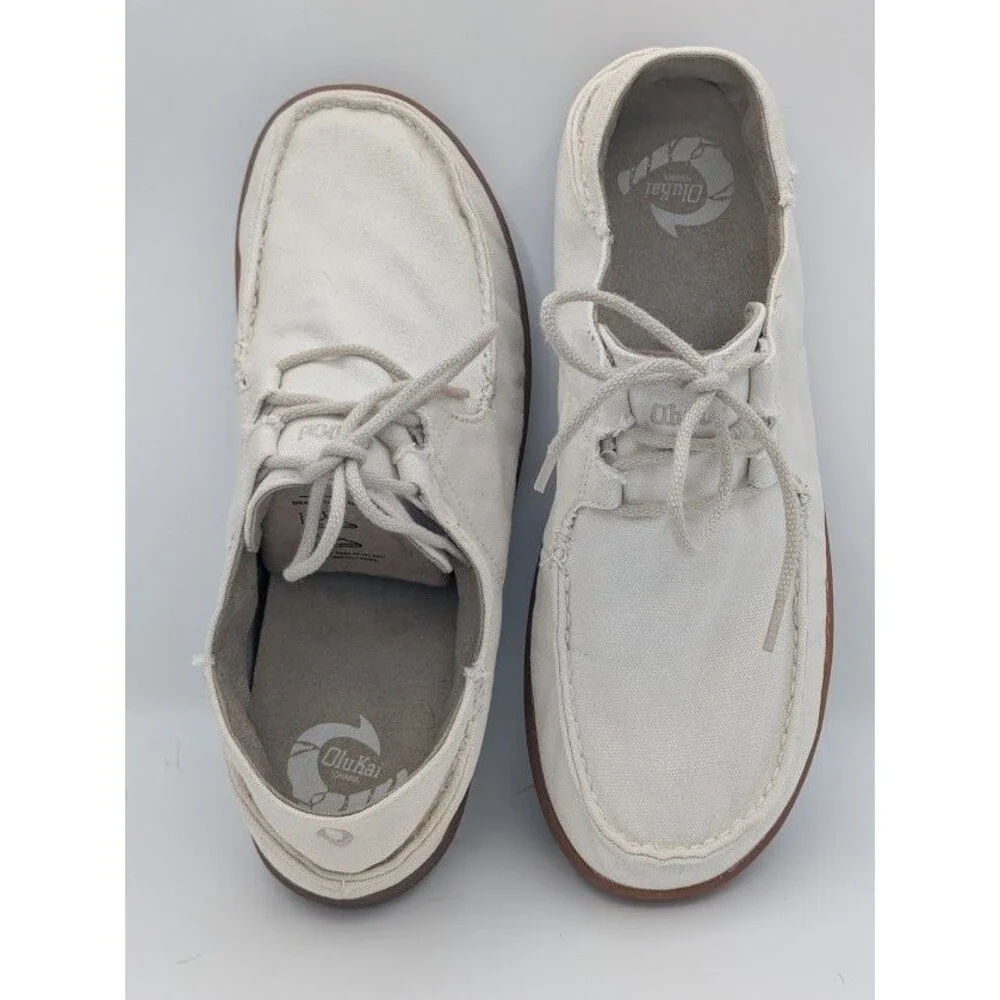 OluKai Ohana Canvas Sneakers Men’s 11 Off White Gum Sole Casual Boat Shoes
